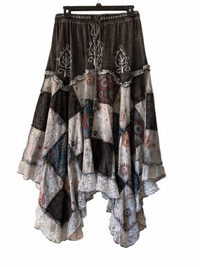 Pol acid wash patchwork maxi skirt